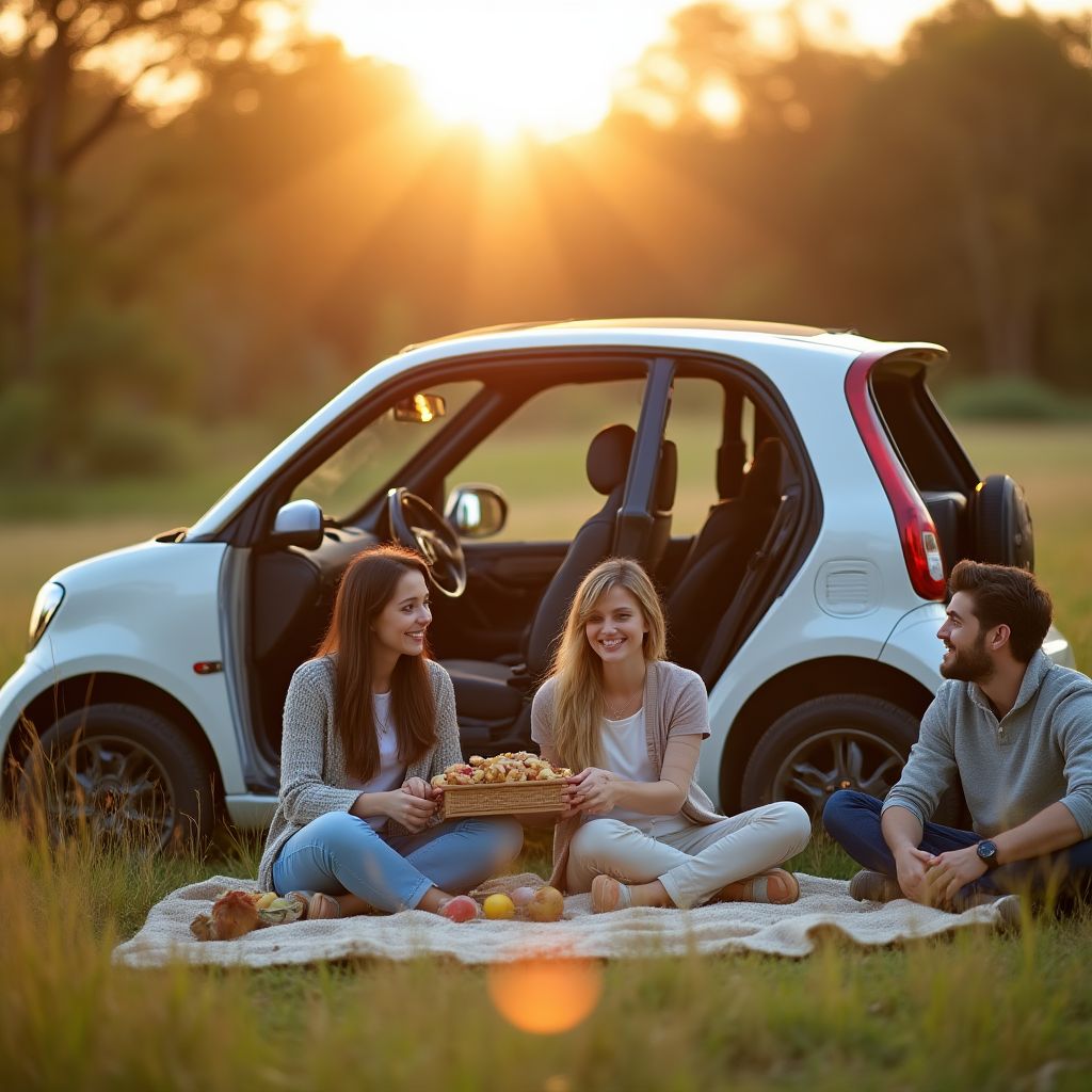 Familia disfrutando de su coche eléctrico