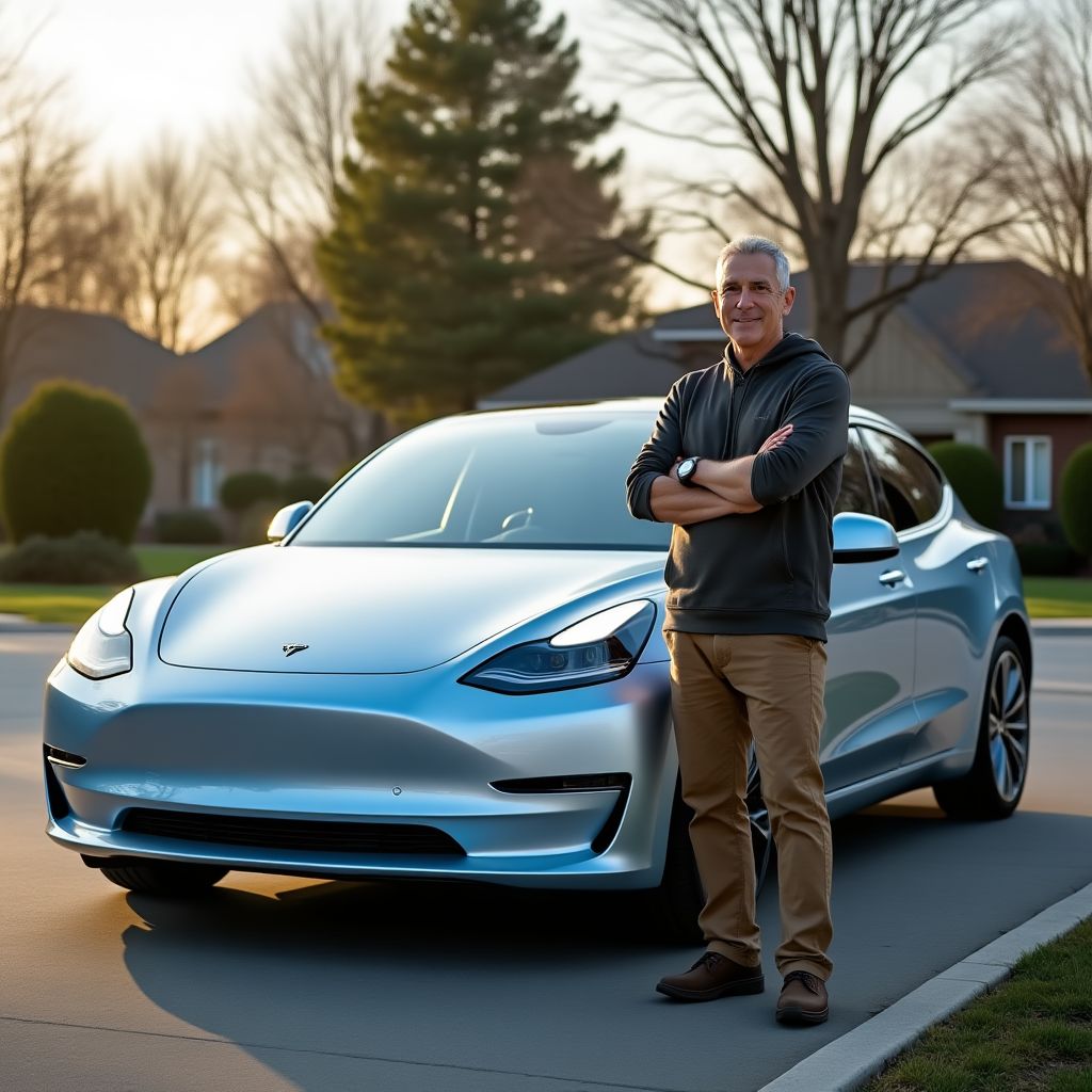 Javier Ruiz con su coche eléctrico