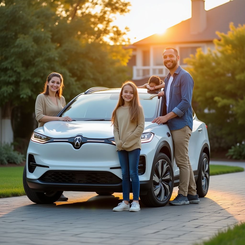 Familia con su nuevo SUV eléctrico